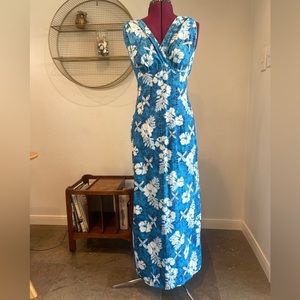Hawaiian vintage maxi dress with waterfall train